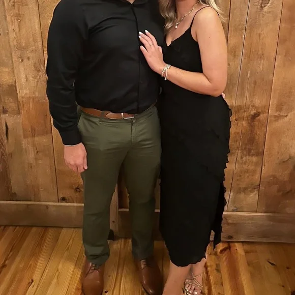 Cider MESH V-NECK RUFFLE HEM MAXI DRESS Size L (US 8) Length is more Midi - Picture 5 of 7